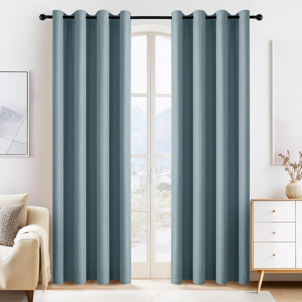 Dusty Blue Blackout Curtains 80 inch Long 2 Panels Set, Thermal Insulated Solid Grommet Closet Curtains for Bedroom Closet Door, Temporary Doorway Cover Room Divider Drapes, W 55" x L 80"