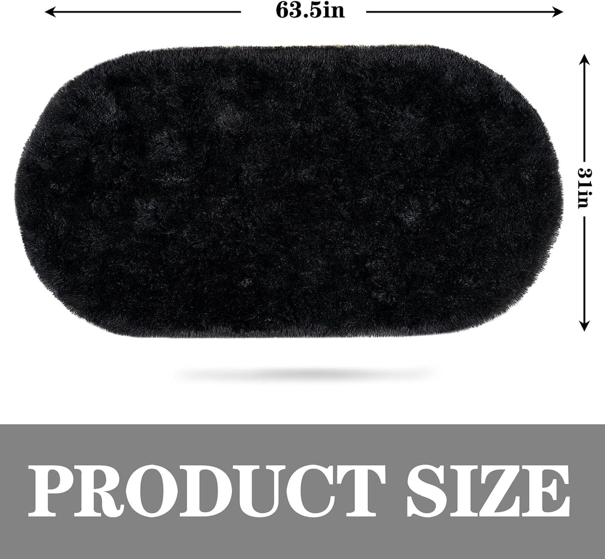 Soft Fluffy Area Rug for Bedroom, Black Fuzzy gy Oval Throw Rugs for Bedside, Non-Slip Cozy Plush Carpet for Kids Room Nursery Dorm Living Room, 2.6 x 5.3 Feet