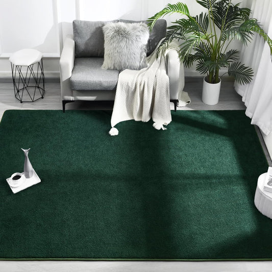 Area Rugs for Bedroom Living Room, 4x6 Dark Green Super Soft Comfy Thickened Memory-Foam Indoor Carpets, Modern Aesthetic Minimalist Carpet for Boys Girls Adults Apartment Nursery Home Décor
