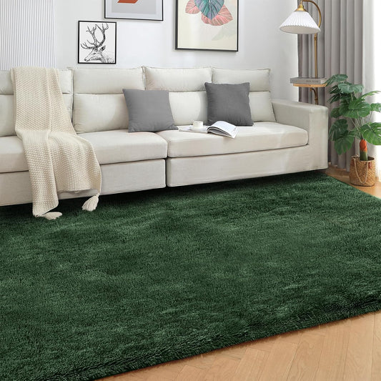 Area Rugs for Bedroom Living Room, 3x5 ft Solid Fluffy gy Dark Rug, Small Washable Non-Slip Soft Throw Carpet for Kids Nursery and Home Decor, Forest Green
