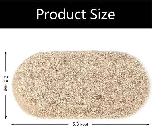 Fluffy Rugs for Bedroom, 2 Packs Cute Area Rug for Girls and Kids Baby Room Home Decor, 2.6 x 5.3 Feet Oval Indoor Carpet for Nursery Dorm Living Room, Camel