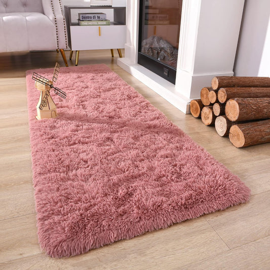 Soft Runner Rug for Bedroom Living Room Plush Fluffy Rug 2x8 Feet, Furry Runner Carpet Non Shedding for Nursery Children Kids Girls Room Home Decorative, Blush