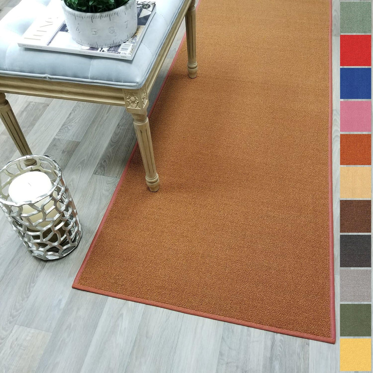 Custom Size Burnt-Orange Solid Plain Rubber Backed Non-Slip Hallway Stair Runner Rug Carpet 22 inch Wide Choose Your Length 22in X 8ft