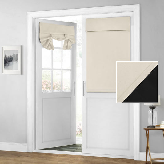 100% Blackout French Door Curtains, Privacy Door Curtains for Window, 26 X 40 Inch Room Darkening Blinds, Thermal Insulated Window Shades for Bedroom, 1 Panel, Beige