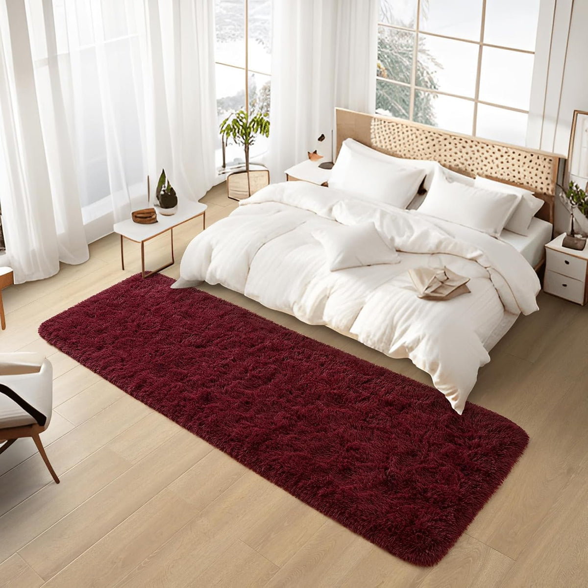 Soft Burgundy Red Runner Rugs for Bedroom Living Room, 2x6 Plush Fluffy Bedside Rug Carpets,  Furry Area Rugs for Nursery Kids Girls Boys Room Home Decor, Wine Red