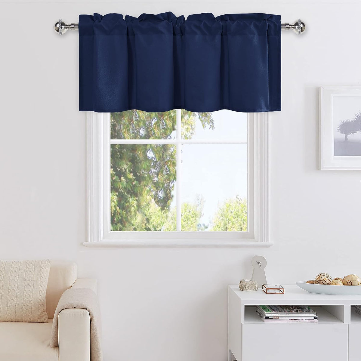 Valance Curtains for Living Room, Navy Valances for Small Window, Farmhouse Solid Short Topper -1 Panel, 42 X 18 Inch, Navy Blue