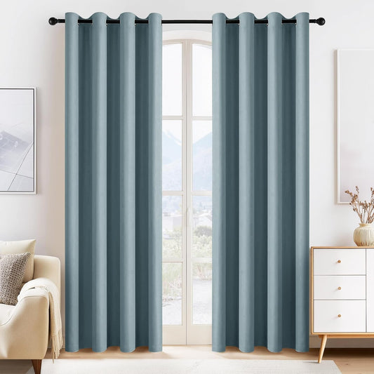 Dusty Blue Blackout Curtains 80 inch Long 2 Panels Set, Thermal Insulated Solid Grommet Closet Curtains for Bedroom Closet Door, Temporary Doorway Cover Room Divider Drapes, W 55" x L 80"
