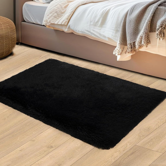 Black Rugs for Bedroom, 2x3 Feet Fluffy Area Rugs for Living Room, Soft  Kids Rug Small Carpet with 4 Non-Slip Rug Pads (2ft x 3ft, Black)