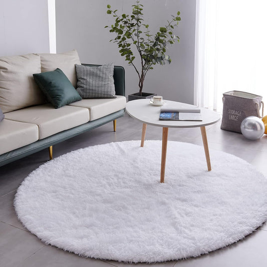 White Round Rug Ultra-Soft Plush Modern 5x5 Circle Area Rug for Kid's Bedroom, Fluffy  Circular Rug for Nursery Room, Non-Slip Home Decor Cute White Carpet for Teen's Room