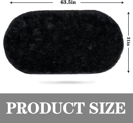 Soft Fluffy Area Rug for Bedroom, Black Fuzzy gy Oval Throw Rugs for Bedside, Non-Slip Cozy Plush  Carpet for Kids Room Nursery Dorm Living Room, 2.6 x 5.3 Feet