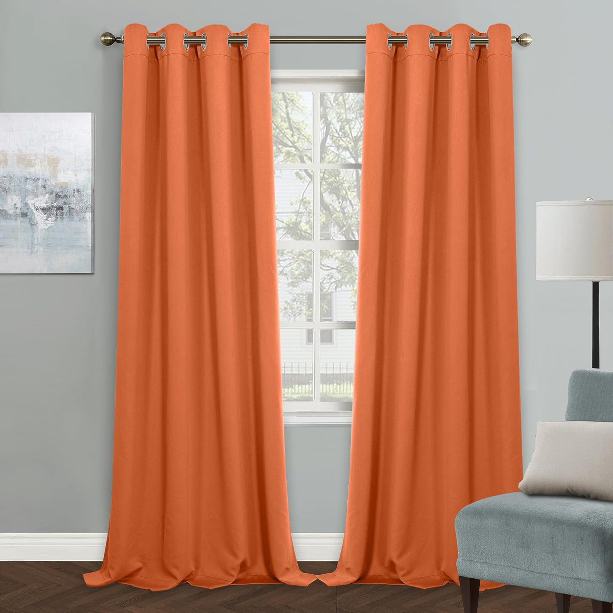Orange Blackout Curtains for Living Room 95 Inch Long Sliding Door Curtains Thermal Insulated Curtains for Bedoom Grommet Top Window Drapes Single Panel Curtain, 52 x 95 Inch, Orange