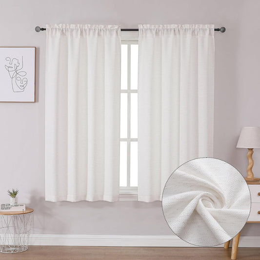 Curtains 54 Inch Length 2 Panels, Light Filtering Faux Linen Burlap Textured Farmhouse Curtain Drapes, Rod Pocket Window Treatments for Bedroom Living Room, Each 30 W x 54 L, Natural