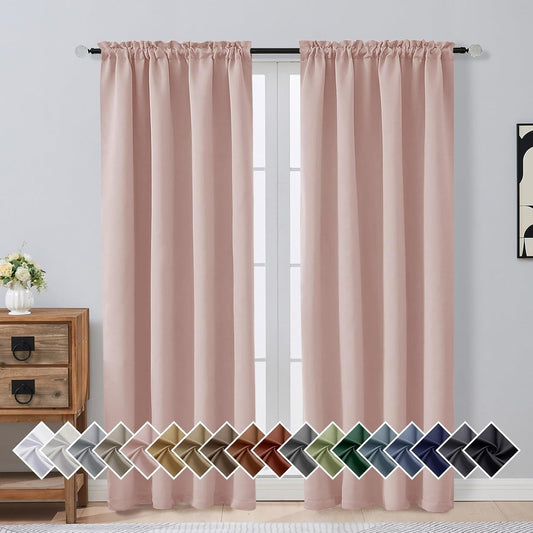 Blush Pink Blackout Curtains for Girls Bedroom 72 Inch Length 2 Panels Set, Solid Thermal Insulated Energy Saving Window Curtains for Living Room, Dual Rod Pocket Window Drapes, 2x40Wx72L Inches