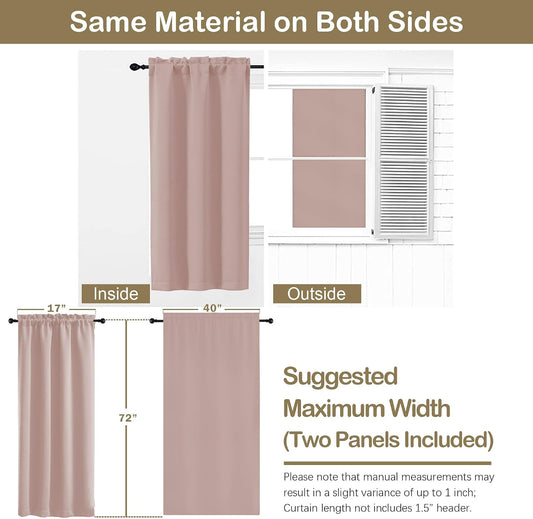Blush Pink Blackout Curtains for Girls Bedroom 72 Inch Length 2 Panels Set, Solid Thermal Insulated Energy Saving Window Curtains for Living Room, Dual Rod Pocket Window Drapes, 2x40Wx72L Inches