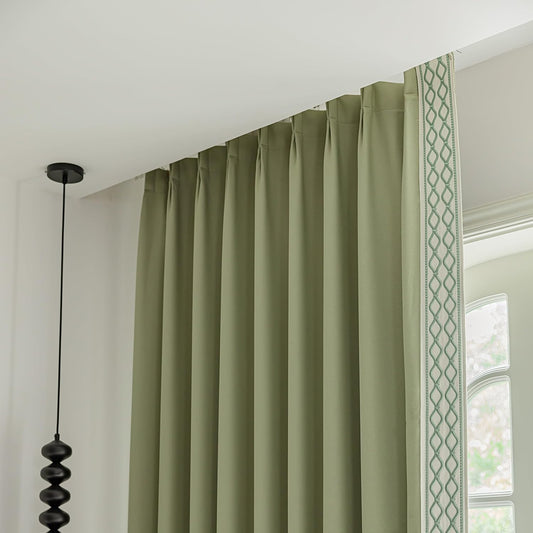 Green Pinch Pleat Curtains, High End Curtains with Trim,for Bedroom Living Room Club Theater Patio Door (50W x 96L(2 Panels))