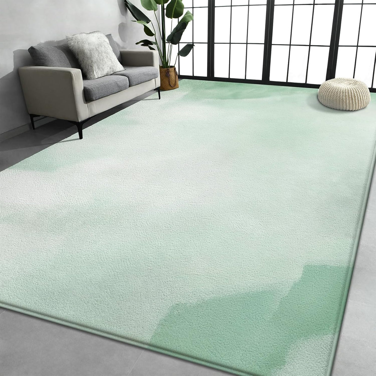 7x9 Area Rugs for Living Room, Machine Washable Non Slip Luxury Rugs, Low Pile Lightweight Modern Green Print Rug for Bedroom, Dining Room, Home Office