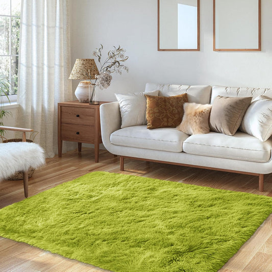 Green gy Rugs for Living Room, Ultra Soft Plush Fluffy Bedroom Area Rug, Furry Bedside Carpet for Teens Room Decor, Indoor Fuzzy Floor Carpet for Dorm, Playroom 4x6 Feet