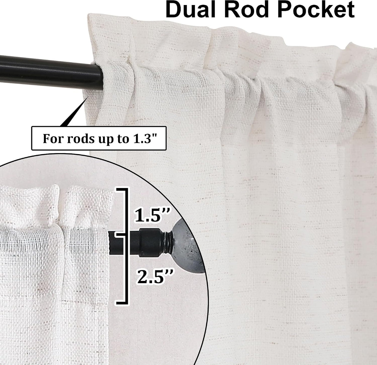 Curtains 54 Inch Length 2 Panels, Light Filtering Faux Linen Burlap Textured Farmhouse Curtain Drapes, Rod Pocket Window Treatments for Bedroom Living Room, Each 30 W x 54 L, Natural