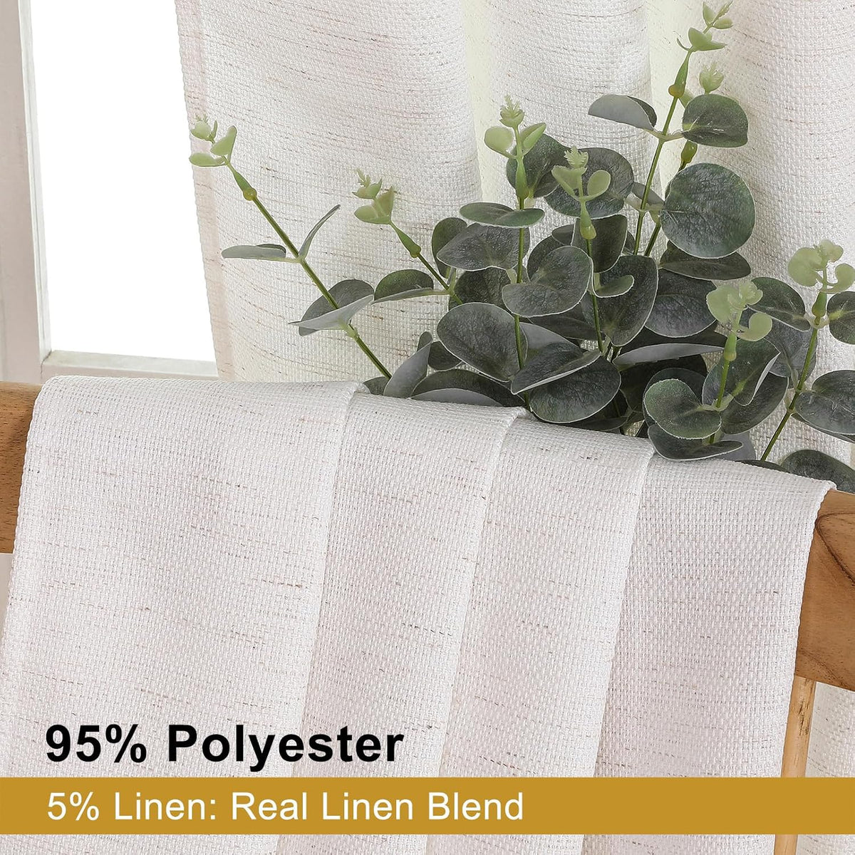 Natural Curtains 72 Inch Length 2 Panels Set for Living Room Bedroom, Light Filtering Faux Slub Textured Window Curtain Panels, Solid Airy Soft Rod Pocket French Door Drapes, 2 Pcs 40Wx72L