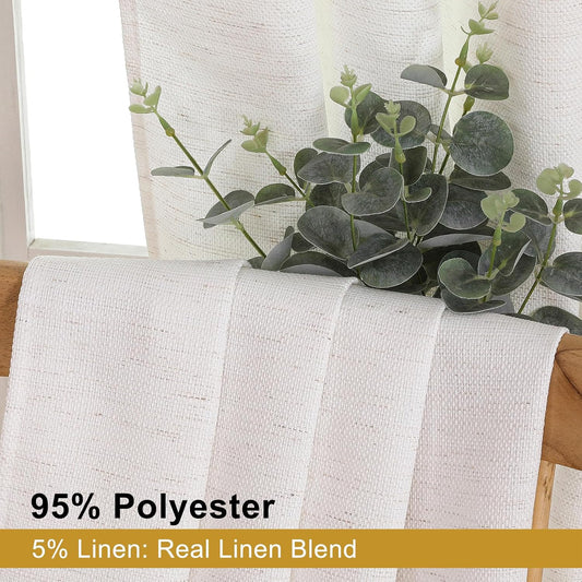 Natural Curtains 72 Inch Length 2 Panels Set for Living Room Bedroom, Light Filtering Faux Slub Textured Window Curtain Panels, Solid Airy Soft Rod Pocket French Door Drapes, 2 Pcs 40Wx72L