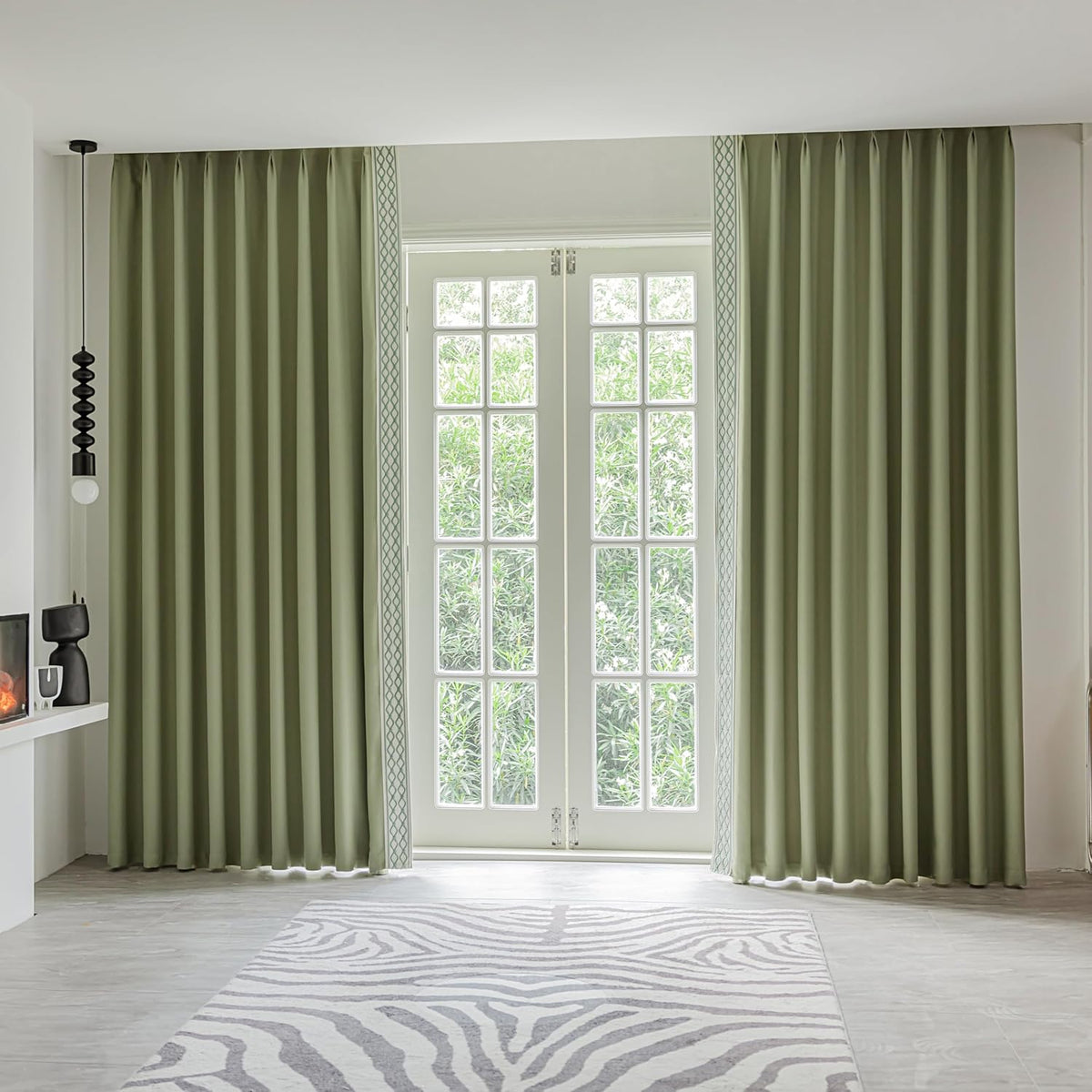 Green Pinch Pleat Curtains, High End Curtains with Trim,for Bedroom Living Room Club Theater Patio Door (50W x 96L(2 Panels))