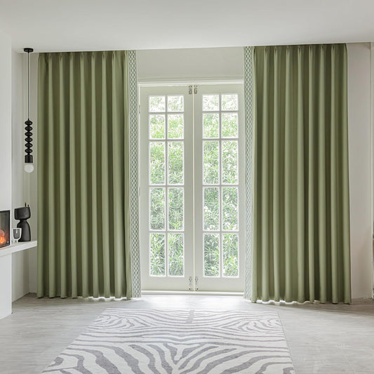 Green Pinch Pleat Curtains, High End Curtains with Trim,for Bedroom Living Room Club Theater Patio Door (50W x 96L(2 Panels))