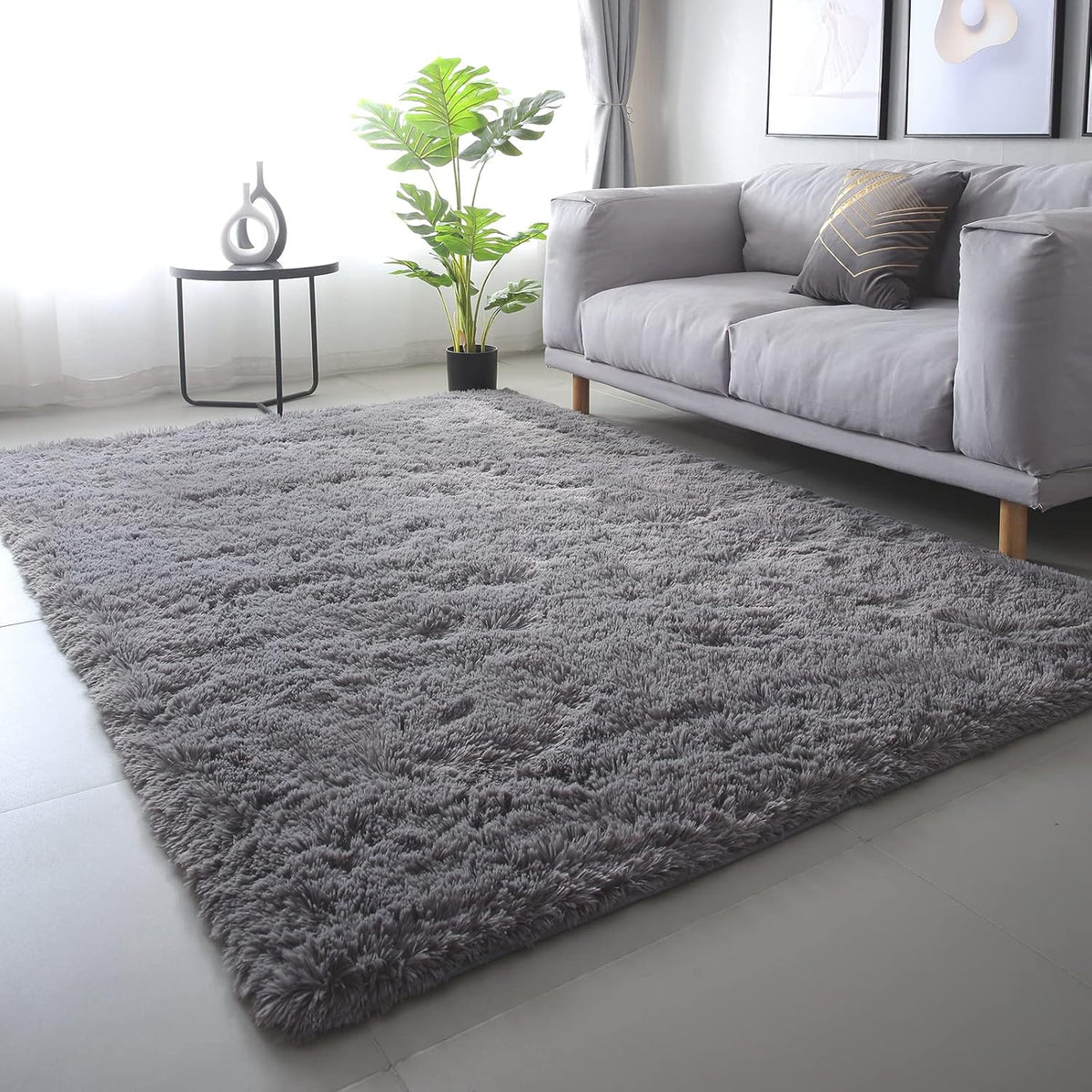 Area Rugs for Bedroom Living Room: 4x6 Grey Fuzzy  gy Rug - Soft Plush Furry Bedside Dorm Throw Rug - Indoor Floor Carpet for Kids Girls Boys Home,Dark Gray