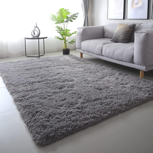 Area Rugs for Bedroom Living Room: 4x6 Grey Fuzzy  gy Rug - Soft Plush Furry Bedside Dorm Throw Rug - Indoor Floor Carpet for Kids Girls Boys Home,Dark Gray