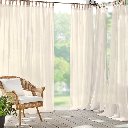 Home Fashions  Weatherproof Tab-Top Sheer Solid Color Indoor/Outdoor Curtain Panel for Porch, Pergola, Patio, Deck, 52”W x 84”L, Ivory