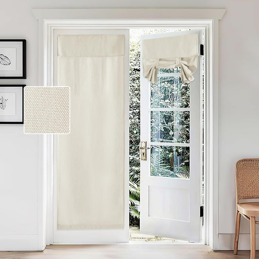 Thick Faux Linen Weave Textured Curtains for French Door Tie up Window Covers Sidelight Door Curtains Blinds for Patio, 1 Piece, 26W x 69L Inches, Linen