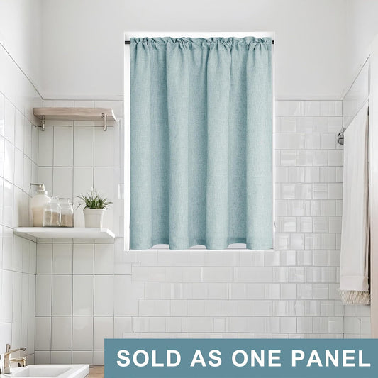 Front Door Curtan for Glass Door Half Window Privacy Protected Light Filtering Rod Pocket Linen Blend Small Curtain Bonus 1 Tie Back 52 x 40 Inch Length Single Panel Teal Gray Sea Green