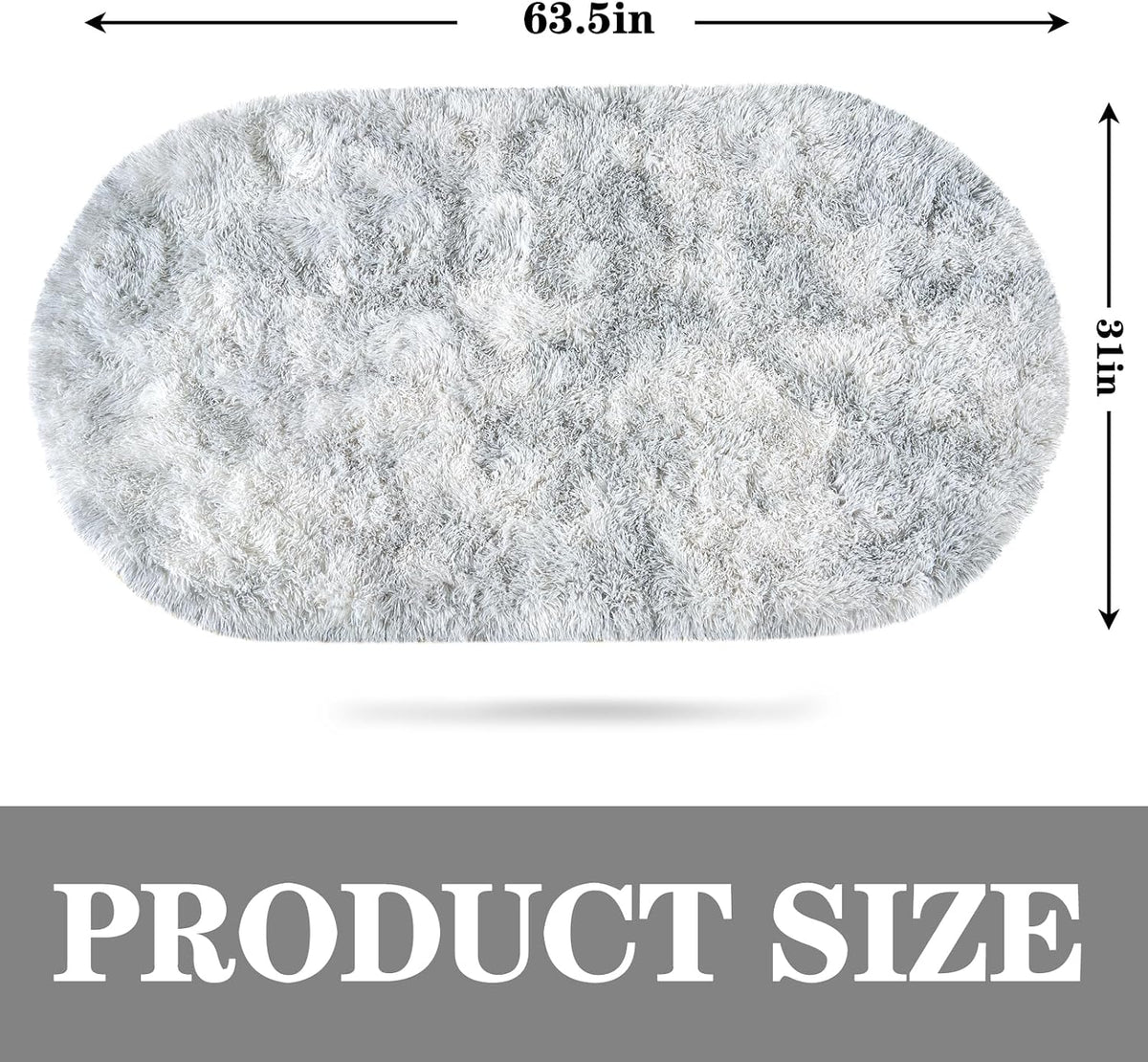 Soft Fluffy Area Rug for Bedroom, Tie-Dye Grey Fuzzy gy Oval Throw Rugs for Bedside, Non-Slip Cozy Plush  Carpet for Kids Room Nursery Dorm Living Room, 2.6 x 5.3 Feet