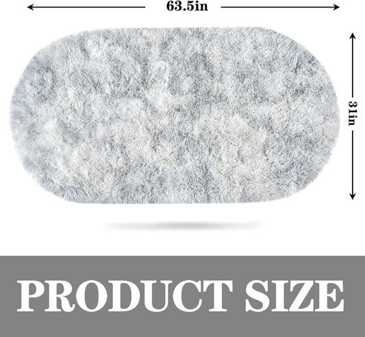 Soft Fluffy Area Rug for Bedroom, Tie-Dye Grey Fuzzy gy Oval Throw Rugs for Bedside, Non-Slip Cozy Plush  Carpet for Kids Room Nursery Dorm Living Room, 2.6 x 5.3 Feet
