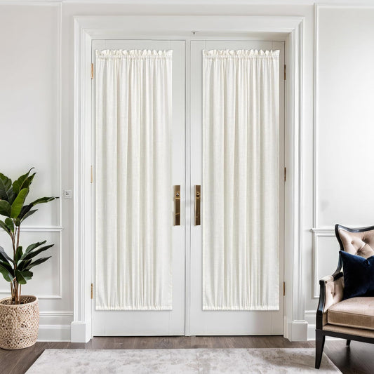 Linen Curtains 72 Inch Long for Living Room, Light Filtering Semi Sheer Rod Pocket Drapes for French Door Bedroom, Set of 2 Panels, Cream