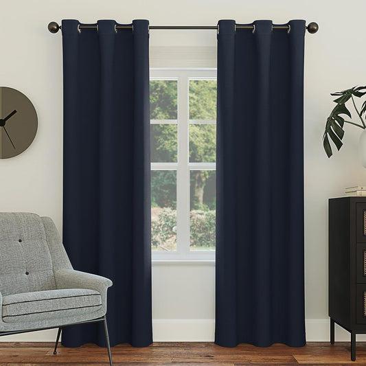Energy Saving Blackout Grommet Curtain Panel, 84.00" x 40.00", Navy Blue