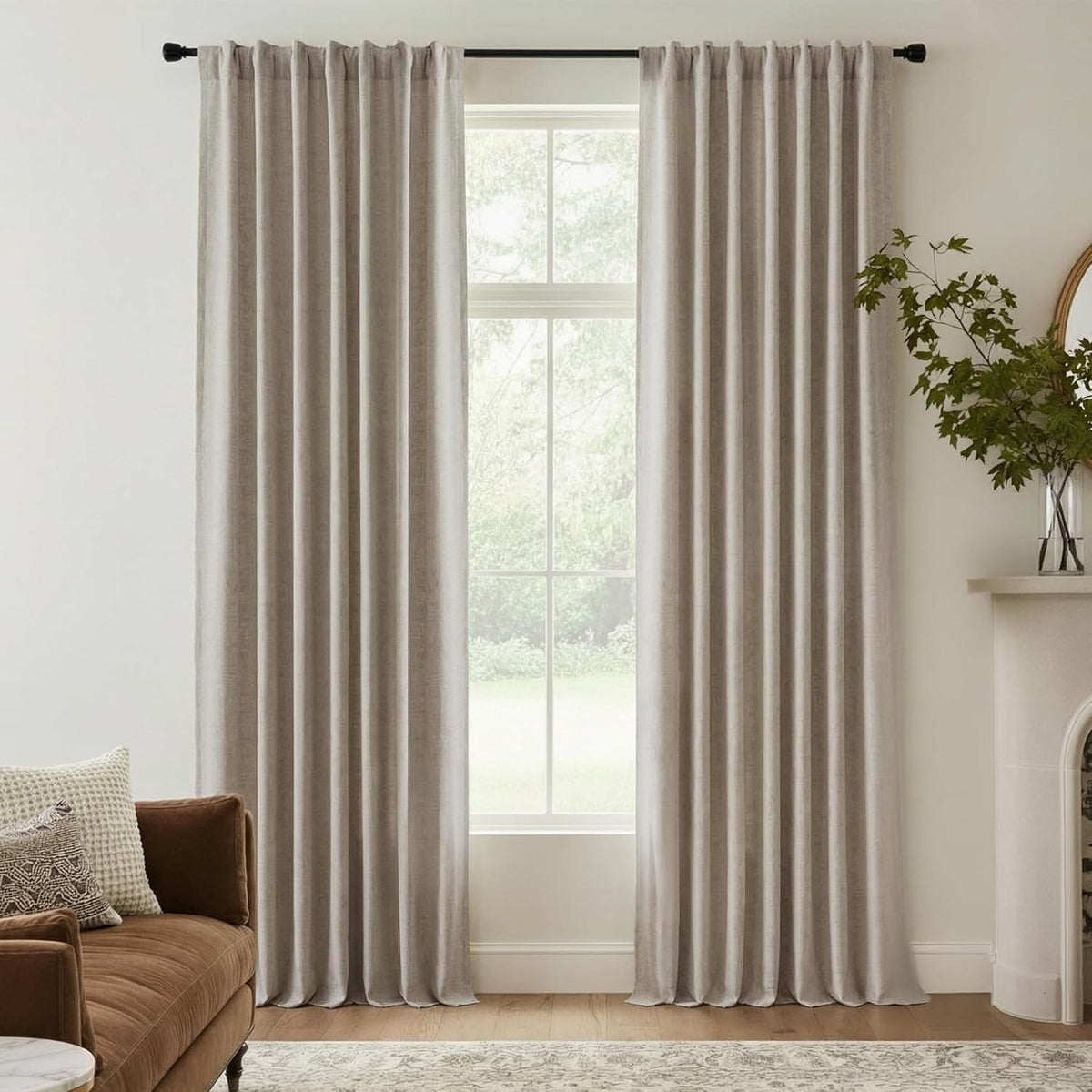 Natural Beige 100% Blackout Linen Curtains for Bedroom 84 inches Long, Thermal Insulated&Privacy Assurd Window Curtains for Living Room Dining Patio Sliding Glass Door, W52 x L84, 2 Panels