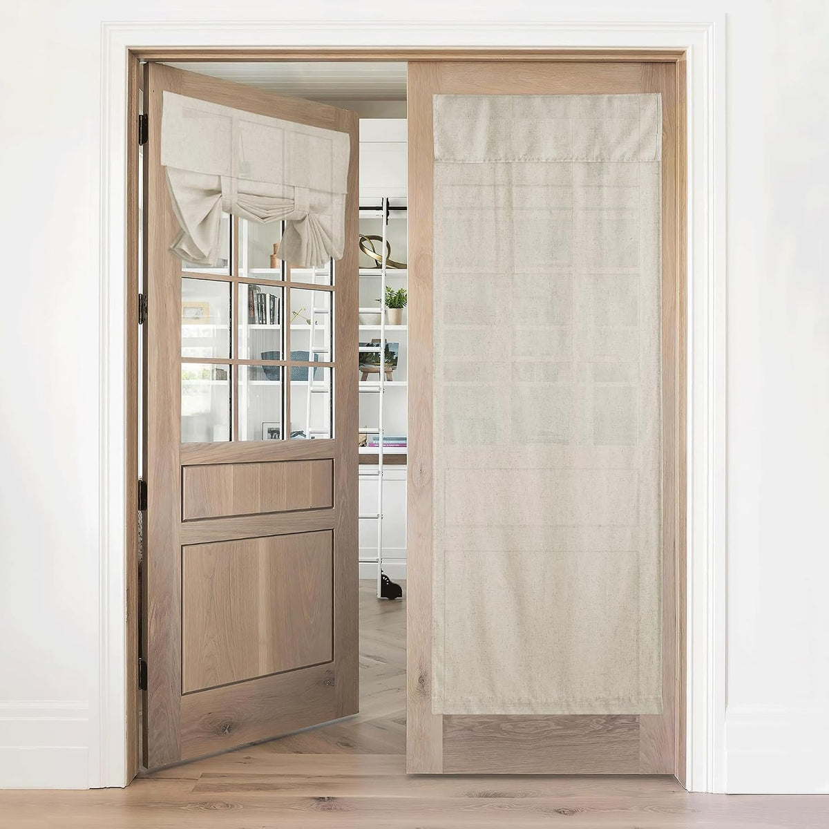 Natural Linen Blended French Door Curtain Privacy Light Filgtering Tricia Window Door Curtain for Patio Sidelight Glass Blind Tie Up Shade for Kitchen, W 26 x L72, Linen, 1 Panel