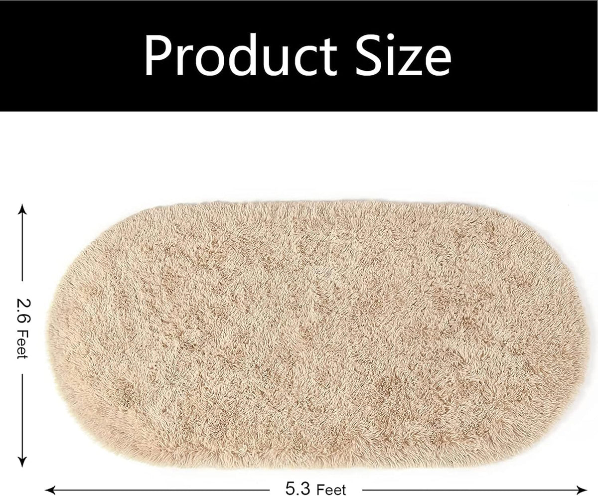 Fluffy Rugs for Bedroom, 2 Packs  Cute Area Rug for Girls and Kids Baby Room Home Decor, 2.6 x 5.3 Feet Oval Indoor Carpet for Nursery Dorm Living Room, Camel