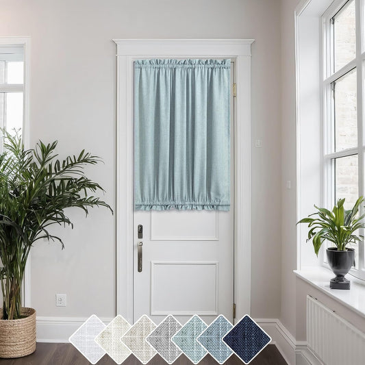 Front Door Curtan for Glass Door Half Window Privacy Protected Light Filtering Rod Pocket Linen Blend Small Curtain Bonus 1 Tie Back 52 x 40 Inch Length Single Panel Teal Gray Sea Green