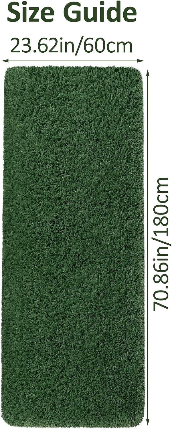 Runner Rug for Bedroom 2x6 Green Fluffy gy Rug Soft Plush Fuzzy Area Rug Bedside Runners for Hallway Kids Nursery Dorm Playroom Living Room with Non Slip Modern Indoor Decor Carpet