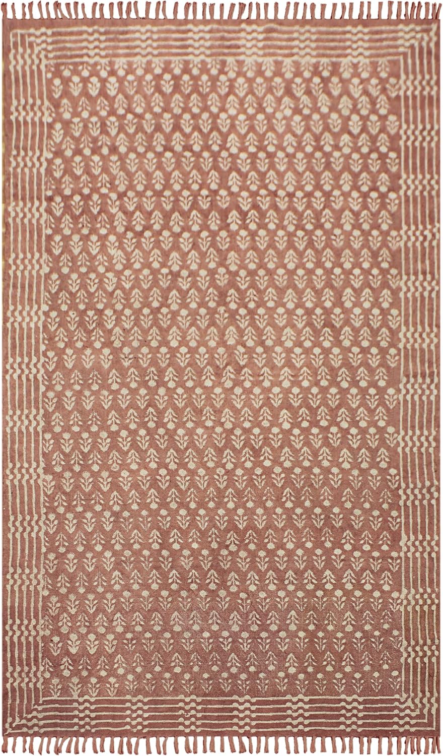 Area Rug 8x10  Rug Blue & Maroon & Beige  Bordered Thick 0.19 inches Stone Easy Washable Rug Hand Wash Cotton Carpet Flatweave Rug Indoor Outdoor Rugs for Living Room, Bedroom