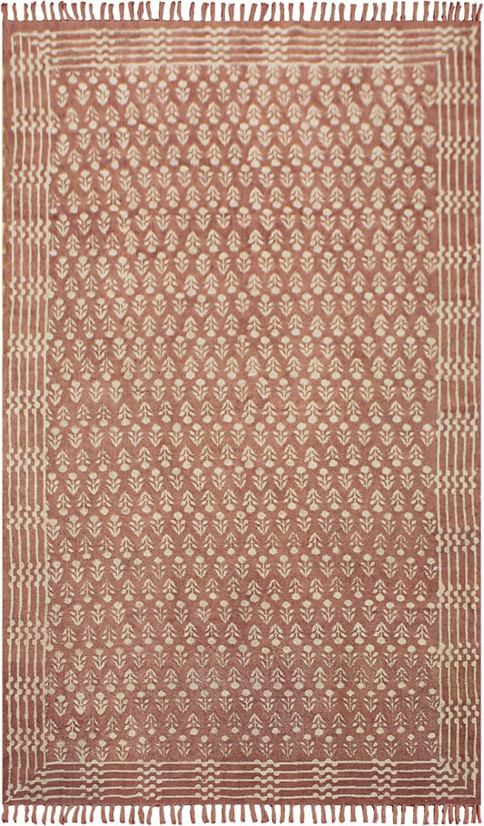 Area Rug 8x10  Rug Blue & Maroon & Beige  Bordered Thick 0.19 inches Stone Easy Washable Rug Hand Wash Cotton Carpet Flatweave Rug Indoor Outdoor Rugs for Living Room, Bedroom