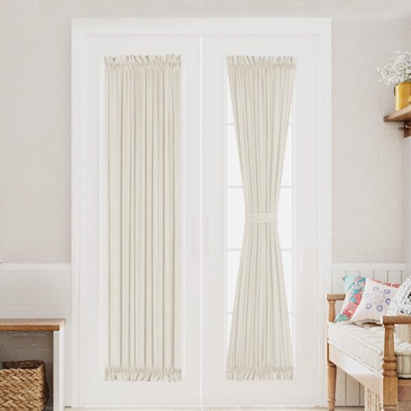 Elegant Linen French Door Curtains Light Filtering Curtain Panels Rod Pocket Linen Panel for Glass Door with Tie Back Privacy Assured Semi Sheer Panel, 25" W by 72" L, 2 Panels, Natural