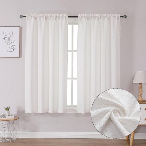Curtains 54 Inch Length 2 Panels, Light Filtering Faux Linen Burlap Textured Farmhouse Curtain Drapes, Rod Pocket Window Treatments for Bedroom Living Room, Each 30 W x 54 L, Natural