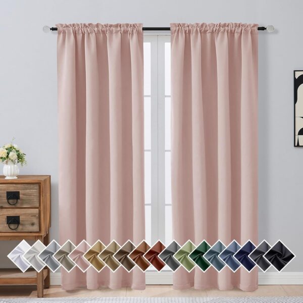 Blush Pink Blackout Curtains for Girls Bedroom 72 Inch Length 2 Panels Set, Solid Thermal Insulated Energy Saving Window Curtains for Living Room, Dual Rod Pocket Window Drapes, 2x40Wx72L Inches
