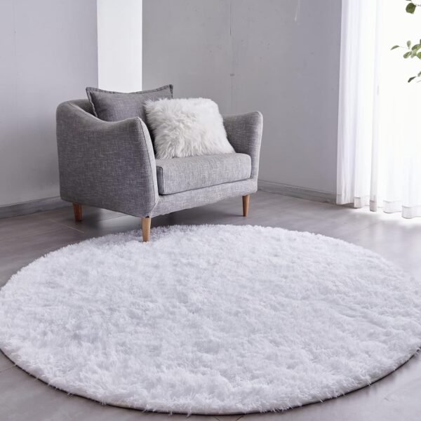 White Round Rug Ultra Soft Plush Modern 5x5 Circle Area Rug for Kid's Bedroom, Fluffy  Circular Rug for Nursery Room, Non Slip Home Decor Cute White Carpet for Teen's Room