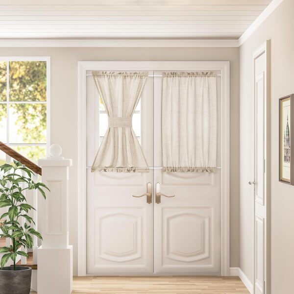 Linen Beige Sheer Curtains for Kitchen Window Bathroom French Door Curtains 2 Panels Dual Rod Pocket Semi Sheer Drapes for Glass Door with Tieback Privacy Light Filtering W25xL40