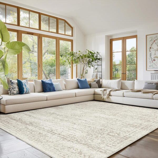 Washable Rugs 9x12 Area Rugs for Living Room,Rugs for Bedroom, Large Carpets,Ultra Soft Faux Wool Retro Dining Room Rug,Non Slip&Non Shedding Low Pile Vintage Print Rug Indoor for Home Office