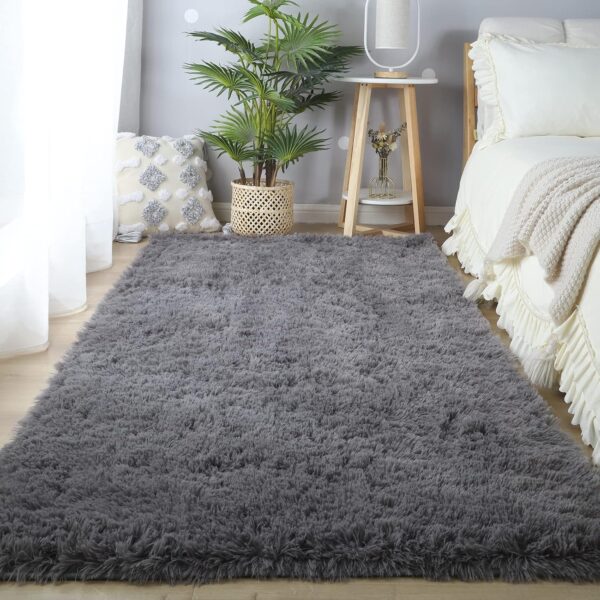 Area Rugs for Bedroom Living Room: 4x6 Grey Fuzzy gy Rug Soft Plush Furry Bedside Dorm Throw Rug Indoor Floor Carpet for Kids Girls Boys Home,Dark Gray