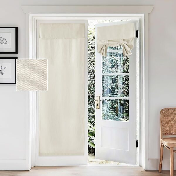 Thick Faux Linen Weave Textured Curtains for French Door Tie up Window Covers Sidelight Door Curtains Blinds for Patio, 1 Piece, 26W x 69L Inches, Linen